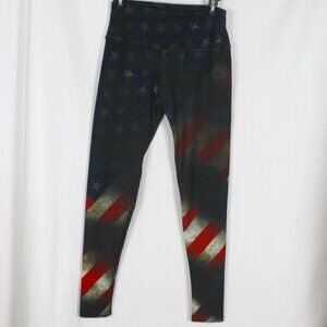 Yoganastix American Flag Woman Yoga Leggings Size Medium Pilates Slim Key Pocket